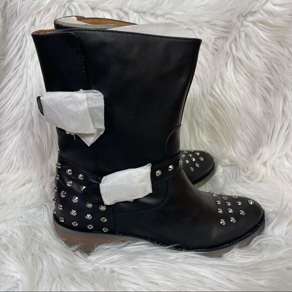 NEW LLKO Black Genuine Leather Studded Mid Calf Moto Booties EUR 38 US 7.5 - Picture 5 of 10